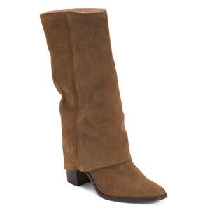 TEXTO Taupe Made In Portugal Suede Fold Over Tall Shaft Boots